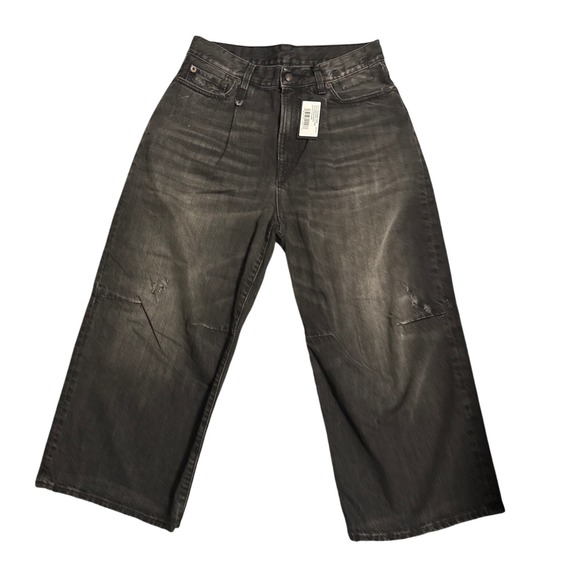 R13 Denim - R13 Wilson Black Crop Wide Leg Jeans High Rise Pleated Denim Size 27 NEW